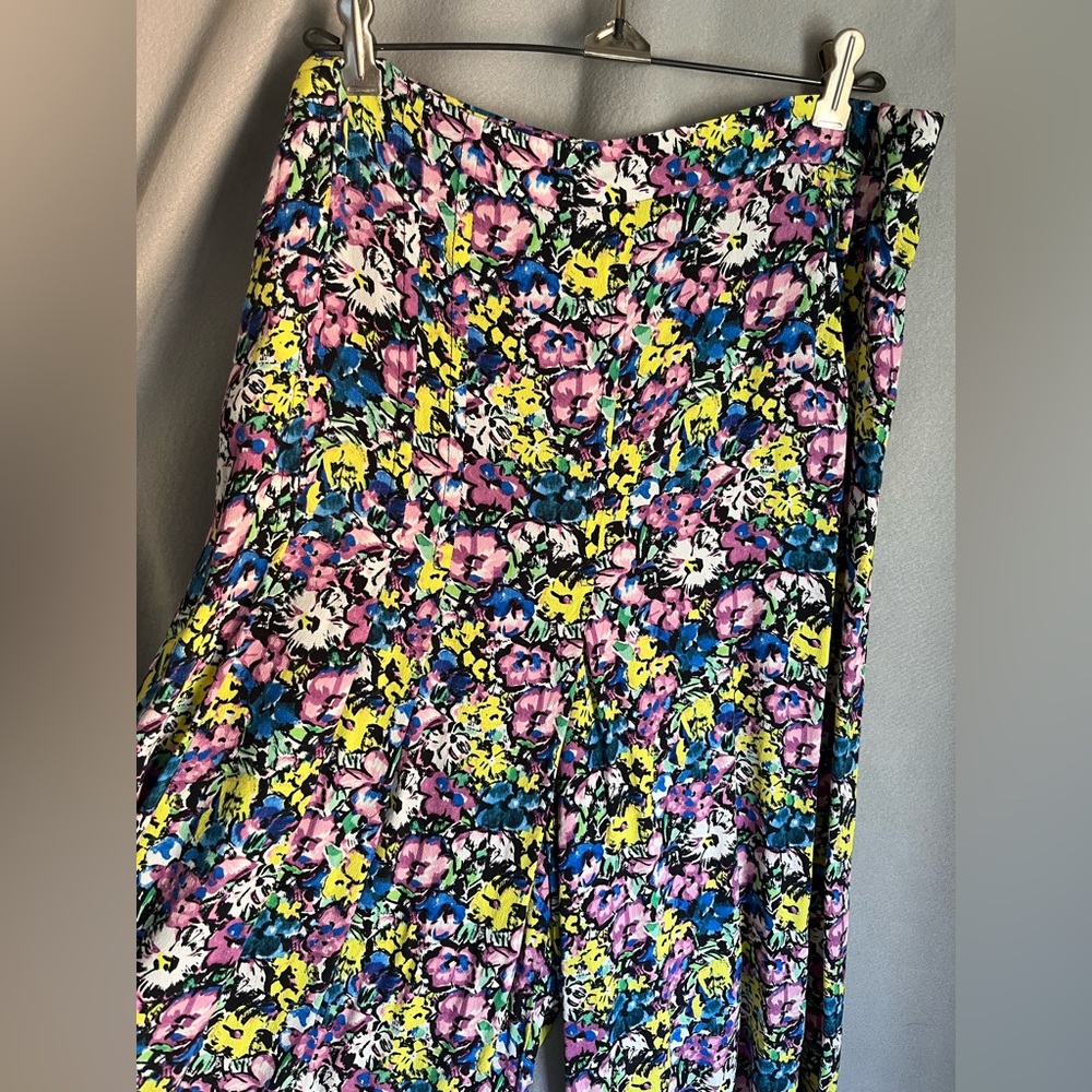 Zara Floral Wide Leg Culotte Pants Womens L Colorful Palazzo Summer Boho - Picture 7 of 12